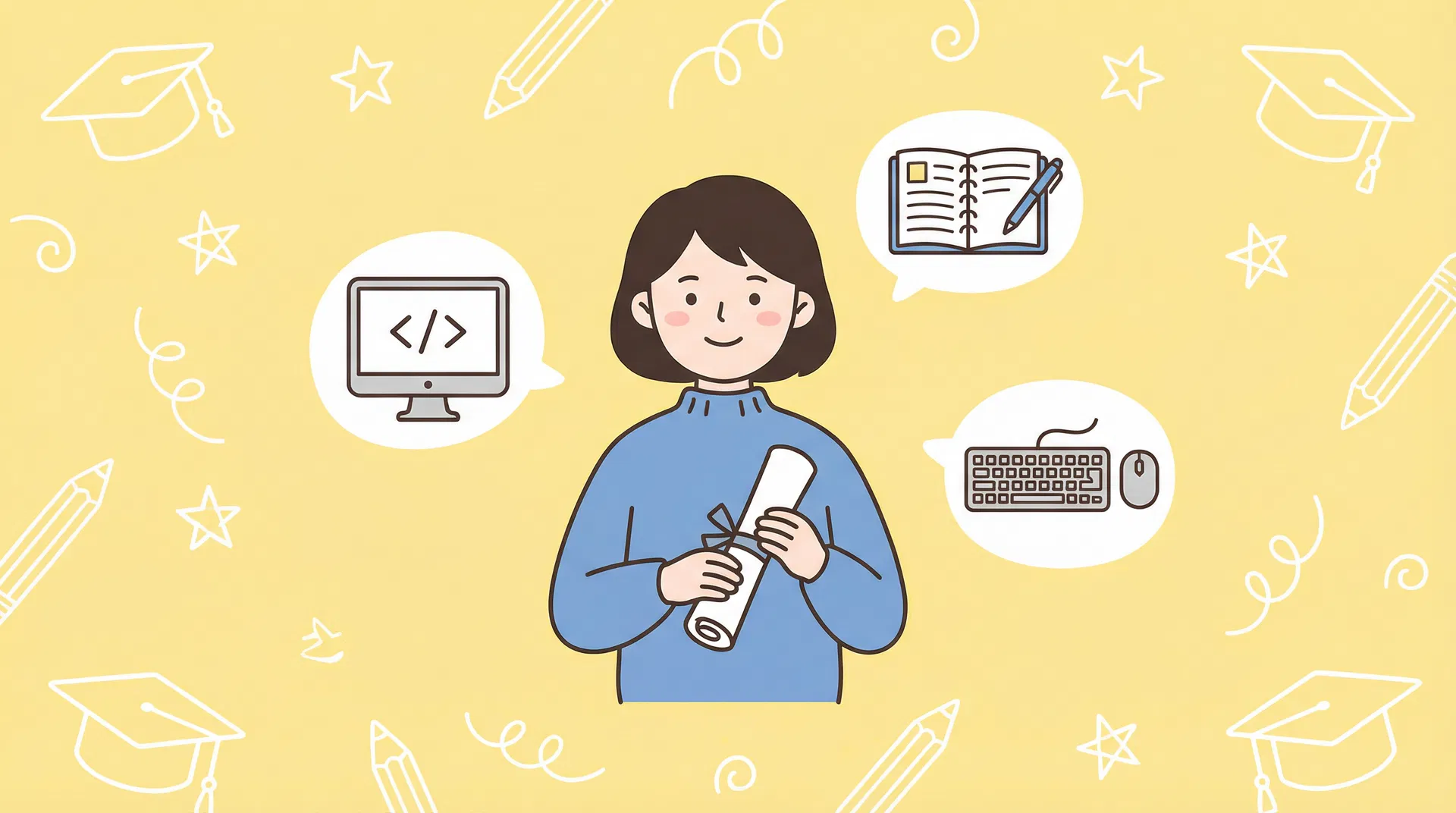 扶養や税金の注意点を確認するママのイラスト