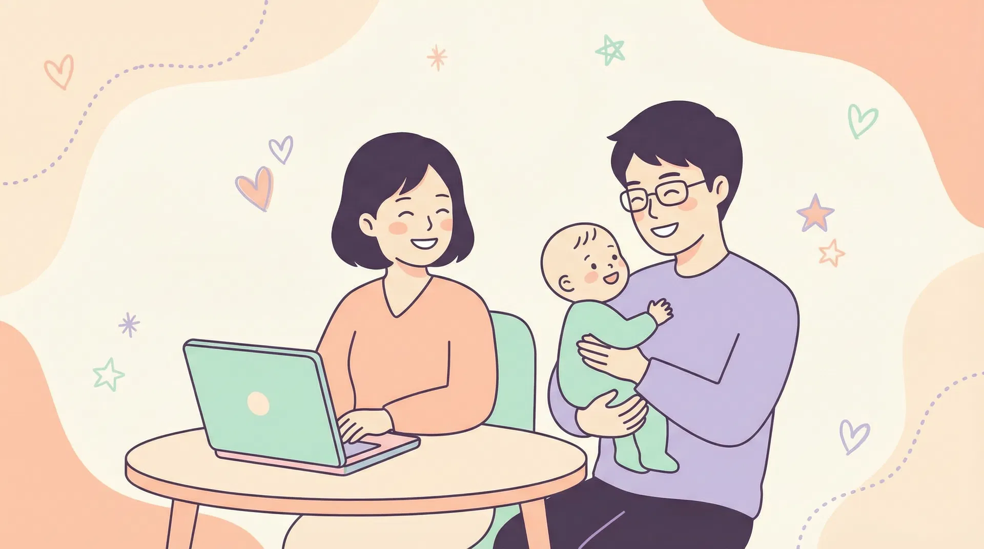 予定表を見ながらロスカット率の設定を選ぶママのイラスト