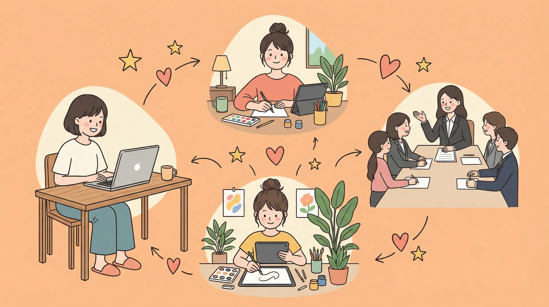 FX会社の登録や実績を自分で確かめるママのイラスト